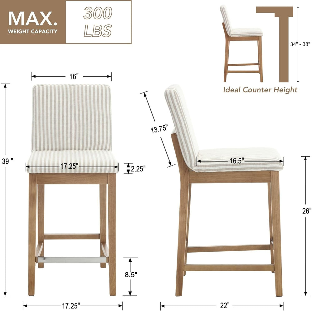 chairus 26" Modern Counter Height Bar Stools Set of 2, Farmhouse Linen U...
