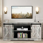IDEALHOUSE Farmhouse TV Stand, Entertainment Center for 65 Inch TV Media Console Cabinet, White Barn Doors TV Stand with Storage and Shelves, Modern TV Console Table Furniture for Livingroom (Gray)