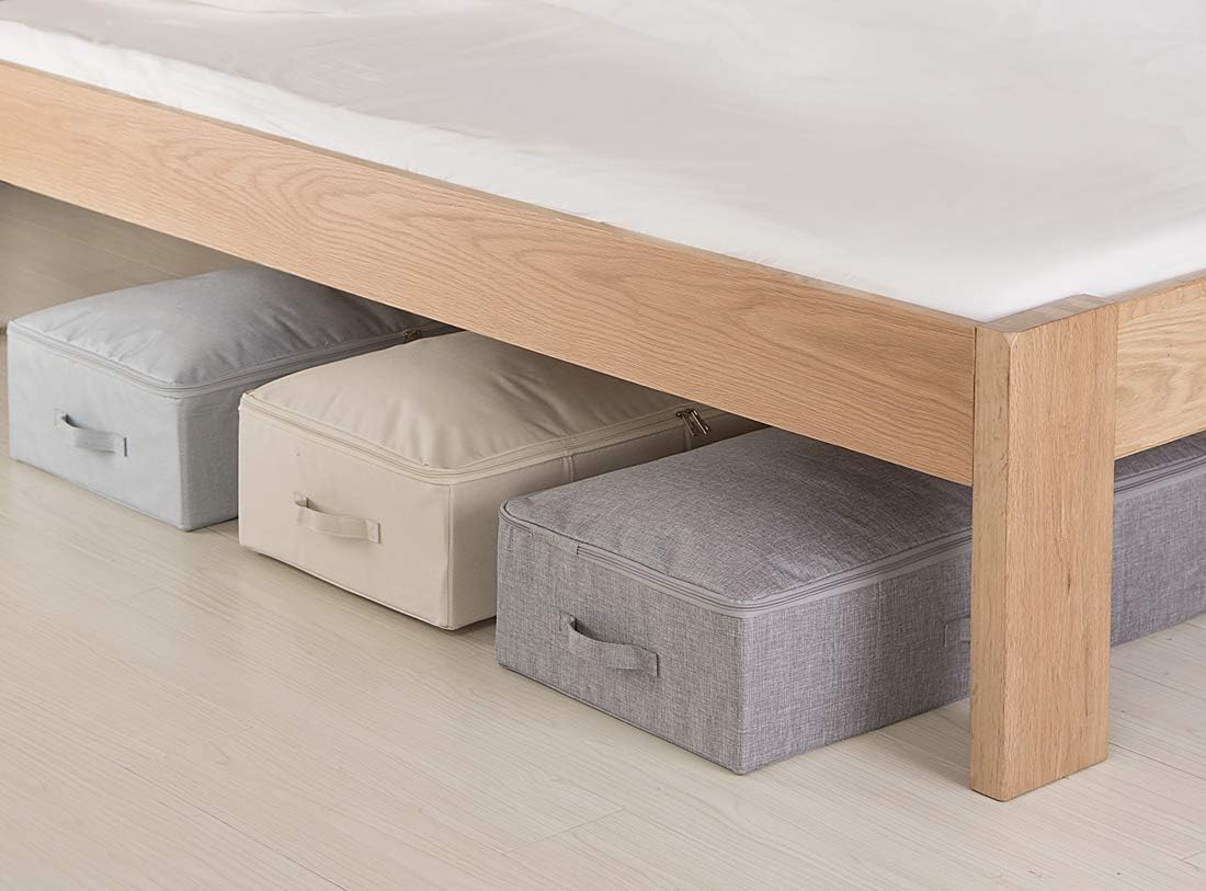 iwill CREATE PRO 3Pcs Collapsible Rigid Underbed Storage Bins, 27.5 * 15.7 * 7", Folding Fabric Storage Boxes for Clothing, Blankets, Shoes in Closet, Wardrobe, Beige