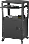 Mobile AV Cart with Cabinet, Rolling Computer Cart Height Adjustable Rolling Media Utility Cart with Extra Storage Space, 4 Outlets, Pullout Keyboard Tray Perfect for Home or Office Use