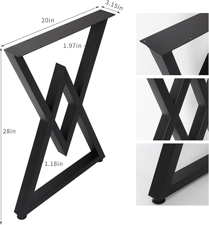 SSS Furniture Metal Table Legs Heavy Duty Industrial Table Base, 28 inch Height 19.7 inch Wide Black Metal Furniture Legs Modern Dining Coffee Table Legs DIY Desk Legs Set of 2