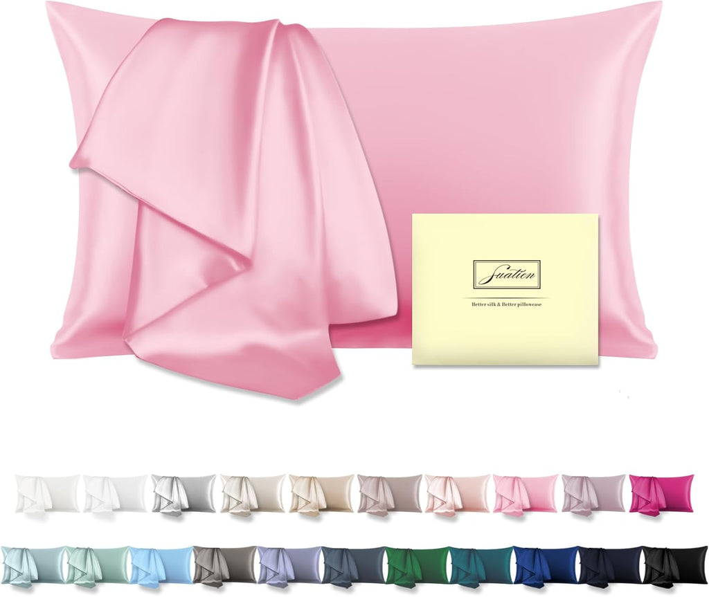 Mulberry Silk Pillowcase for Hair and Skin Pillow Case with Hidden Zipper Soft Breathable Smooth Cooling Silk Pillow Covers for Sleeping (Pink, King（20"X 36"）)