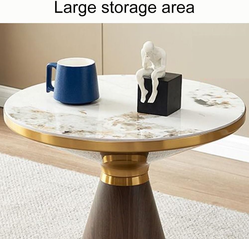 Carbon Steel Paint Side Table, Modern End Table with Rock Slab, Round Coffee ...