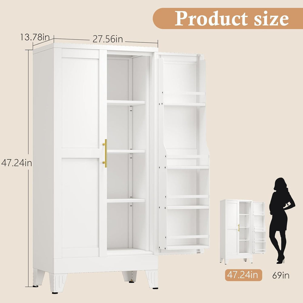 48" H Metal Kitchen Pantry Storage Cabinet, Freestanding Cupboard Storag...