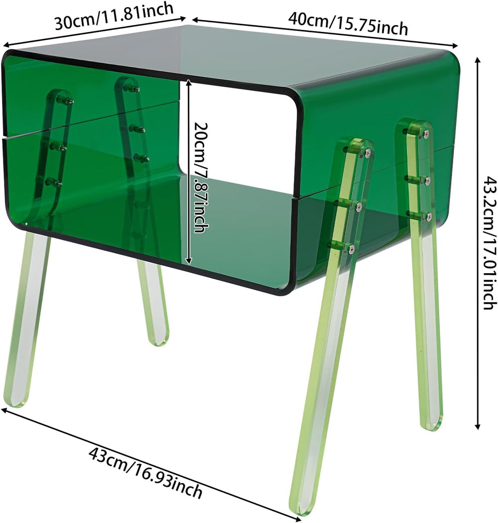 Acrylic Side Table, 2-Tier End Table with Open Storage for Small Spaces, Nigh...