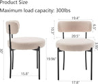 Boucle Dining Chairs Set of 4, Upholstered Dining Room Chairs with Black Metal Legs, Round Modern Dining Chair for Dining Room, Kitchen