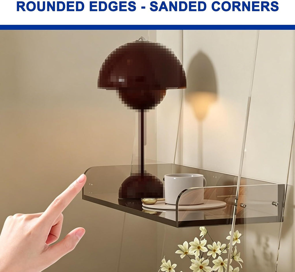 3 Tier Acrylic Ladder Corner Shelf, Freestanding Storage Display Rack with Anti Fall Raised Edge, Space Saving Side Table Organizer for Living Room Office Home Decor(Brown)