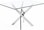 5 Piece Dining Table Table Set, Modern Tempered Glass Dining Table Set for 4 Kitchen Table Set with 4 Upholstered Chairs for Kitchen Dining Room (Sliver Table with White Chairs)