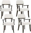 Modern Wood Dining Chairs with Arms Set of 4, Velvet Upholstered Kitchen Chairs with Open Curved Backrest & Black Hardwood Legs, Accent Chairs 350 LBS Capacity, White