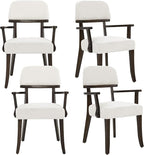 Modern Wood Dining Chairs with Arms Set of 4, Velvet Upholstered Kitchen Chairs with Open Curved Backrest & Black Hardwood Legs, Accent Chairs 350 LBS Capacity, White