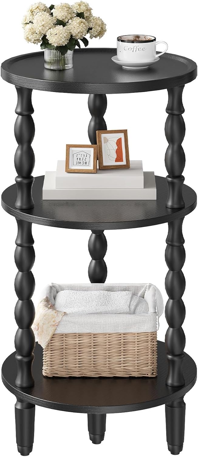 HOOBRO Round Side Table for Small Space, 3-Tier Small Round End Table with Ru...
