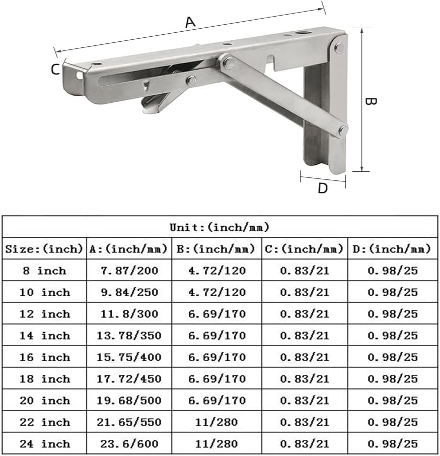 Folding Shelf Brackets, Max Load 300 lb, Heavy Duty Stainless Steel Collapsible Wall Mounted Shelf Brackets for Table, Space Saving DIY Bracket, Pack of 2 (2, 20 Inch)