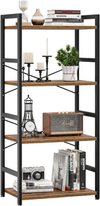 NUMENN 4 Tier Small Bookshelf, Industrial Bookcase Shelf Storage Organizer, Modern Book Shelf for Bedroom, Living Room and Home Office, Vintage