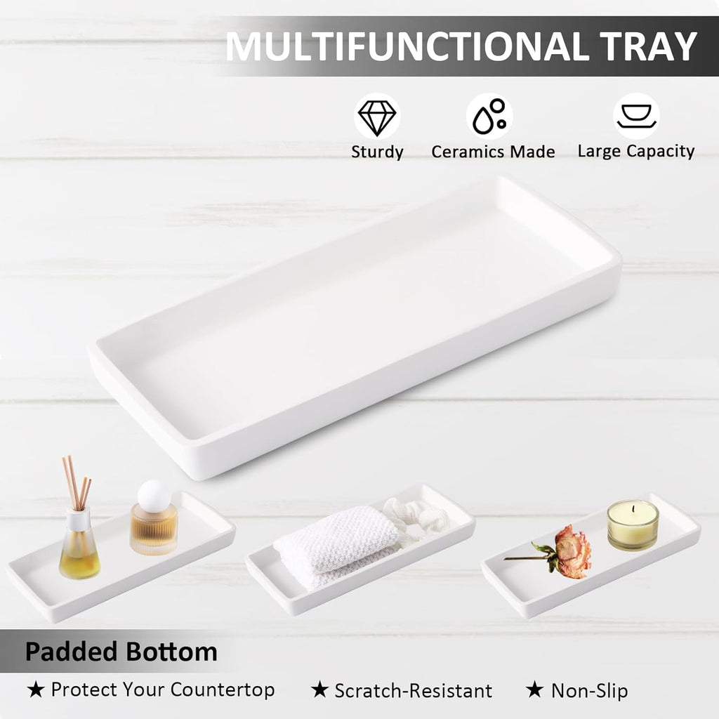 Resin 6 Pcs White Bathroom Set Complete with Toothbrush Holder, Lotion Soap Dispenser, 2 Qtip Holder Dispensers,Vanity Tray,Bathroom Tumbler - Countertop Vanity Organizer - Bathroom Accessories Set