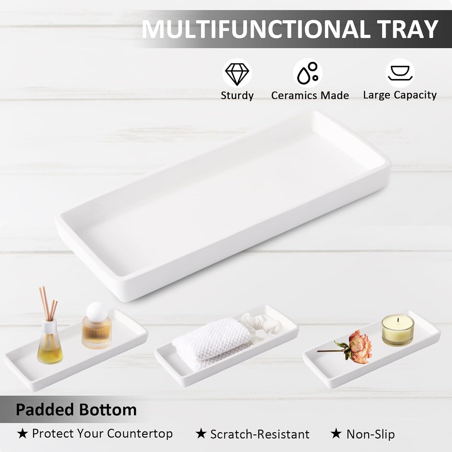 Resin 6 Pcs White Bathroom Set Complete with Toothbrush Holder, Lotion Soap Dispenser, 2 Qtip Holder Dispensers,Vanity Tray,Bathroom Tumbler - Countertop Vanity Organizer - Bathroom Accessories Set