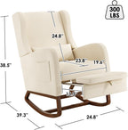 Nursery Rocking Chair with Footrest, Glider Rocking Nursing Chair Indoor, Upholstered Accent Nursery Glider Chair Rubber Wood Legs for Baby Nurser, Bedroom, Living Room, Beige