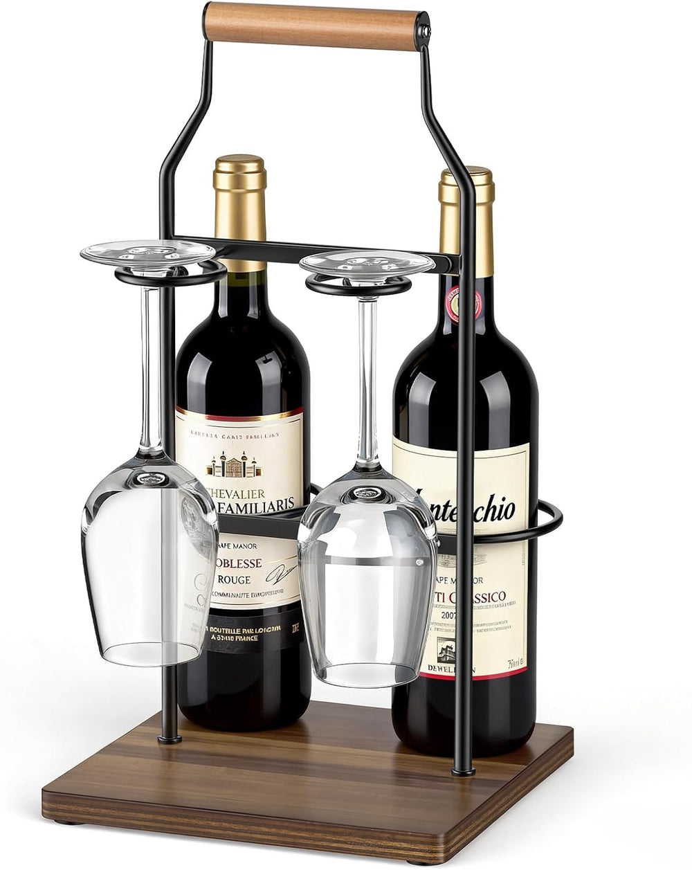 Desktop Wine Rack, 2-Bottle Holder with Dual Glass Holder, Wine Storage Racks...