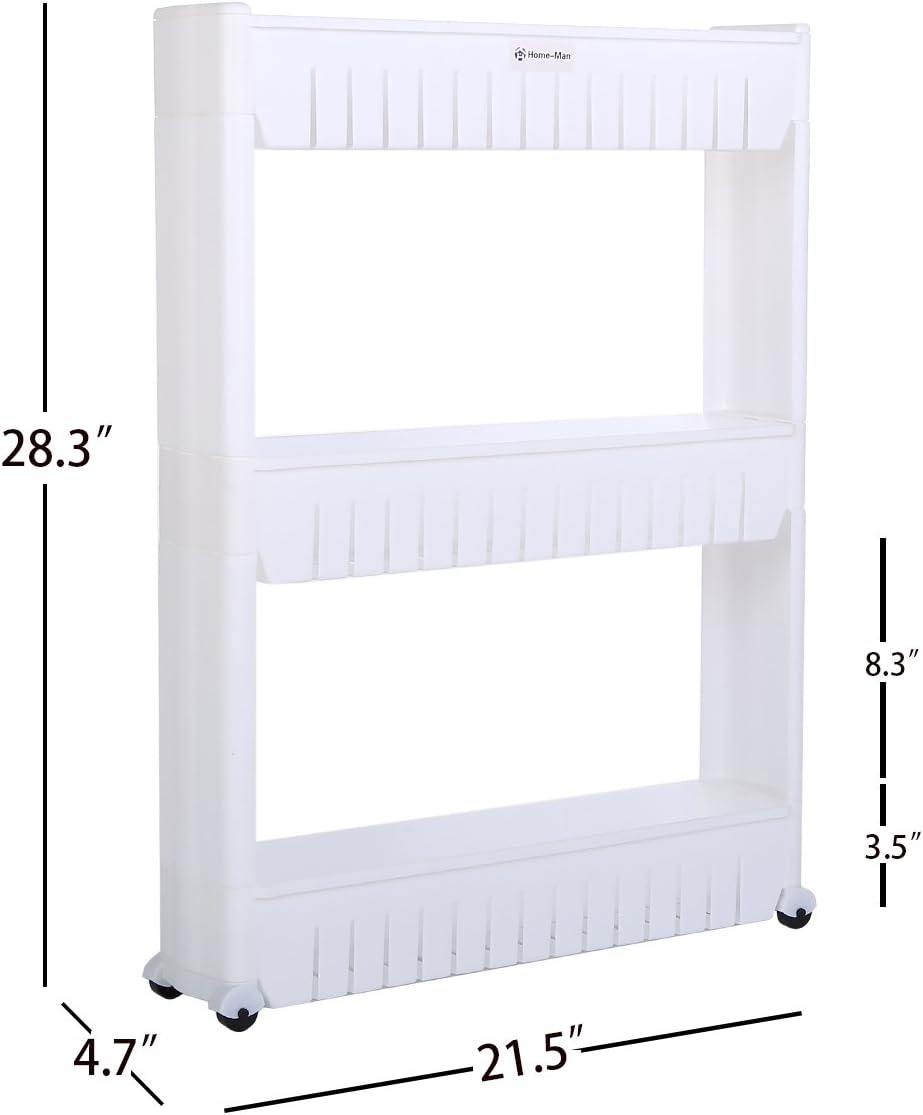 Laundry Room Organizer, Mobile Shelving Unit Organizer with 3 Large Storage Baskets, Gap Storage Slim Slide Out Pantry Storage Rack for Narrow Spaces