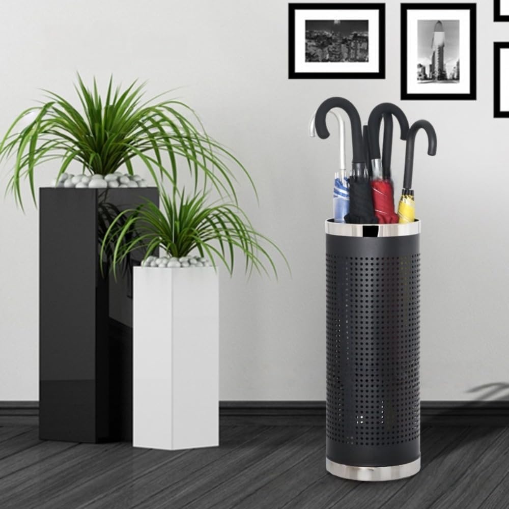 Stainless Steel Umbrella Stand Umbrella Storage Bin Space-Saving Perforated for Home Office Entryways Hotels (A)