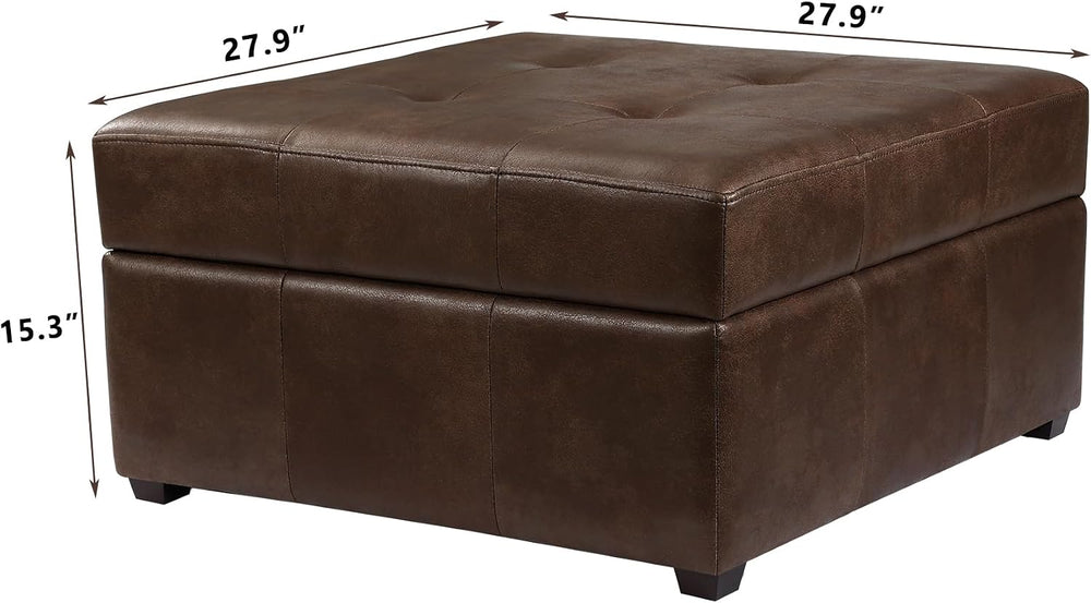 Homebeez 28" Faux Leather Storage Ottoman Bench, Button Tufted Ottoman |...