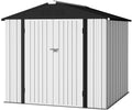 Furniwell 6x8 FT Outdoor Storage Shed, Metal Garden Sheds Outdoor Storage House with Single Lockable Door for Backyard Patio Lawn, White