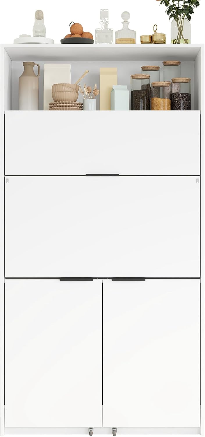 Tall Pantry Cabinet with Power Outlet, Multifunctional Cupboard with Adjustab...