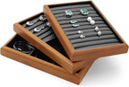 Oirlv Solid Wood Multifunctional Ring Earrings Studs Bangle Jewelry Organizer Tray Jewelry Drawer Organizer(Black)