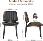 Dining Chairs Set of 6, FSC Certified Mid Century Modern Dining Room Kitchen Chairs, Upholstered PU Leather Vertical Stripe Chairs for Vanity with Walnut Bentwood and Metal Legs, Black