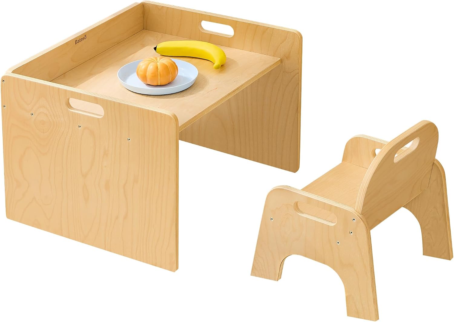 Bateso Montessori Weaning Table and Chair Set for Toddler 1-3, Wooden Baby Table and Chair Set for Eating, Laerning & Playing, Montessori Kids Furniture for Home or Preschool