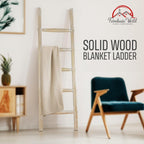 Blanket Ladder Wood Quilt Rack |5 ft Decorative Wooden Ladder | Rustic Ladder Decor for Living Room, Perfect Blanket Ladder Rack Stand & Holder, Ideal for Blankets, Throws, Quilts