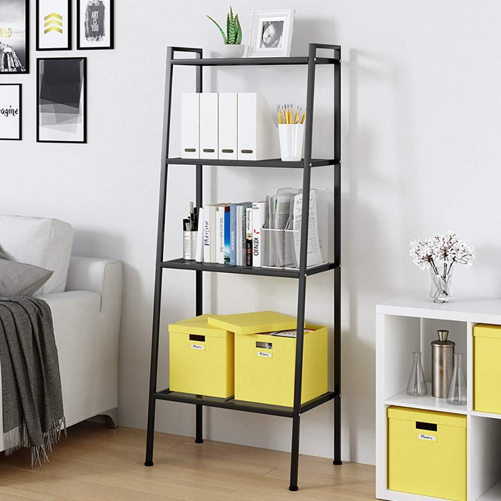 soges Ladder Shelf, 4-Tier Shelves Bookshelf, Storage Rack Shelves, Bathroom, Living Room, Plant Flower Stand, Multifunctional Display Shelfs, Simple Assembly, Black