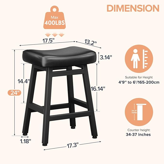 Counter Height Bar Stools Set of 3, 24 Inch Barstools for Kitchen Counter, Ki...