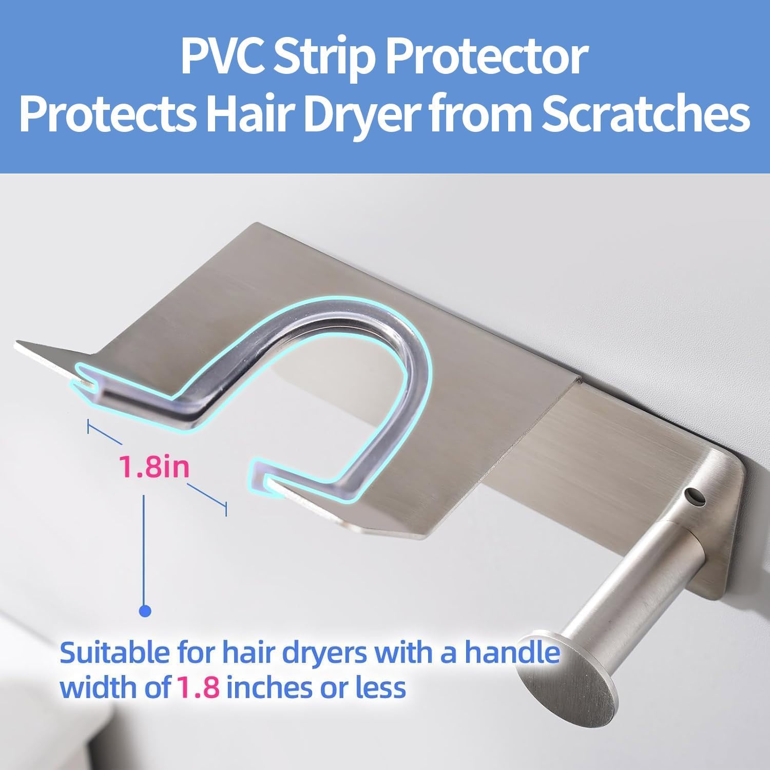 Hair Dryer Holder Stainless Steel, Blow Dryer Holder Self Adhesive, Dyson Hair Dryer Holder Wall Mounted Compatible with Dyson, Hairdryer Holder for Bathroom Silver PTALSEAW