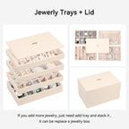 Voova Stackable Jewelry Organizer Tray with Lid, PU Leather Jewelry Storage Holder for Drawer Inserts, Jewellery Display Box Case for Earring Necklace Ring Watch Bracelet (Set of 4, Apricot)