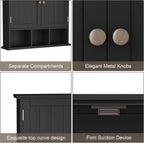 ChooChoo Bathroom Cabinet Wall Mounted 2-Door with 3 Open Shelves， Wooden Medicine Cabinets with Adjustable Shelf，Space Saver Storage Cabinets Over The Toilet for Bathroom&Living Room，Black
