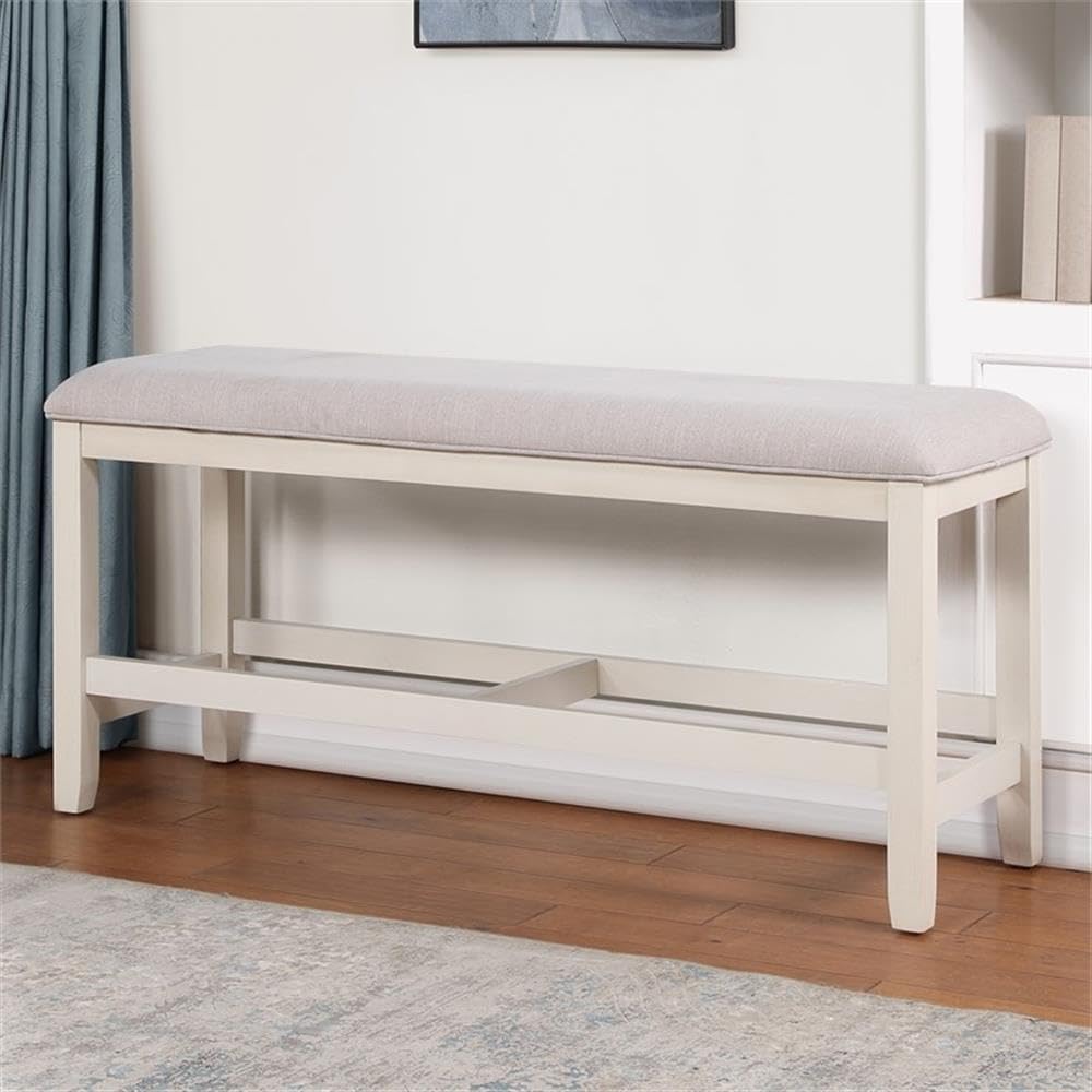 Pemberly Row Farmhouse Wood Counter Bench, 54" W x 18" D x 26"...