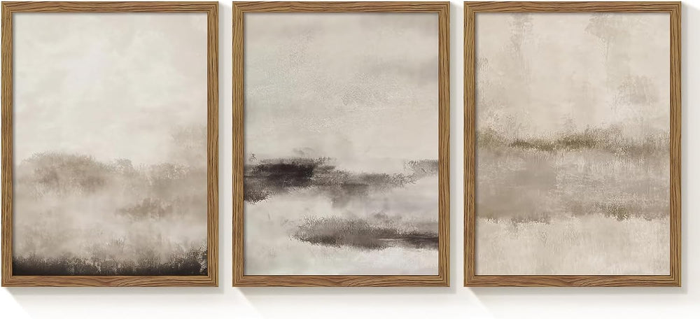 3 Piece Large Abstract Framed Wall Art Neutral Beige Modern Art 12x16 Inch