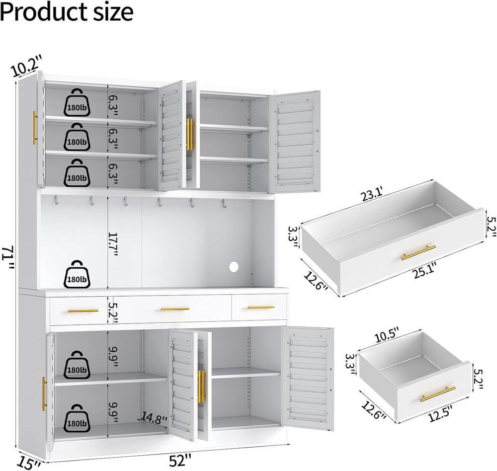 71" Tall Kitchen Pantry Cabinet, Metal Storage Cabinet, with 8 Doors &am...