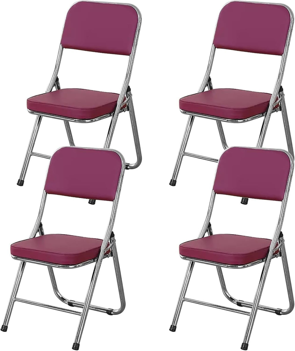 4 Pack Folding Chairs with Padded Cushion and Back, Padded Folding Office for Home and Office,(Purple)