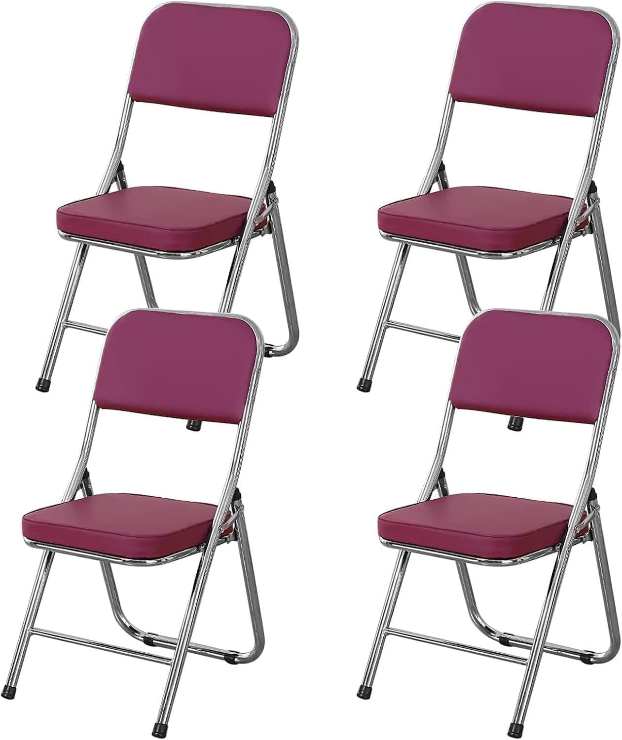 4 Pack Folding Chairs with Padded Cushion and Back, Padded Folding Office for Home and Office,(Purple)