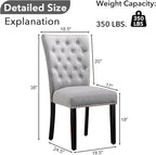 Velvet Dining Kitchen Chair Set of 4, Parsons Upholstered Dining Room Chair, Wood Accent Chair with Nailed Trim, Grey