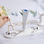 AHANDMAKER Toothbrush Holder 4 Slots Toothbrush Holder Bathroom Marble Pattern Toothpaste Razor Storage Makeup Brush Display Rack for Bathroom Toothpaste Organizers, Gold Marble White