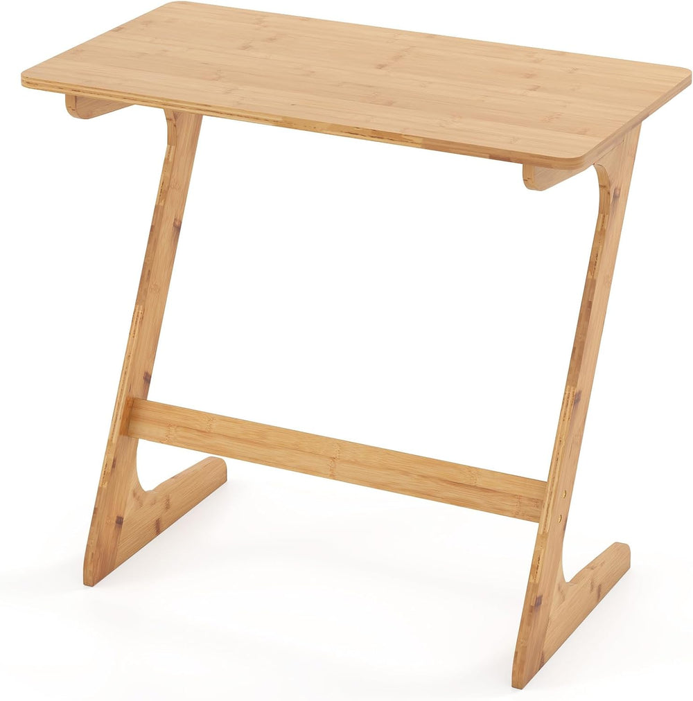 Tangkula Bamboo TV Tray Sofa Side Table, Z-Shaped Couch Table with 30” x 16” ...