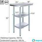 AmGood Stainless Steel Work Table with 2 Shelves | NSF | Metal Utility Table (24" Long x 18" Deep)