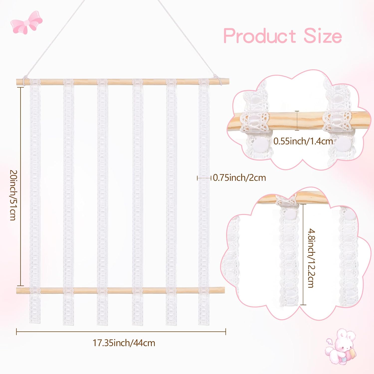 Hair Bow Holder Organizer for Girls Hair Bows,Hair Accessories Headband Organizer Bow Storage Hanger for Baby Girls Wall Hanging Decor for Toddler Girls (White B)