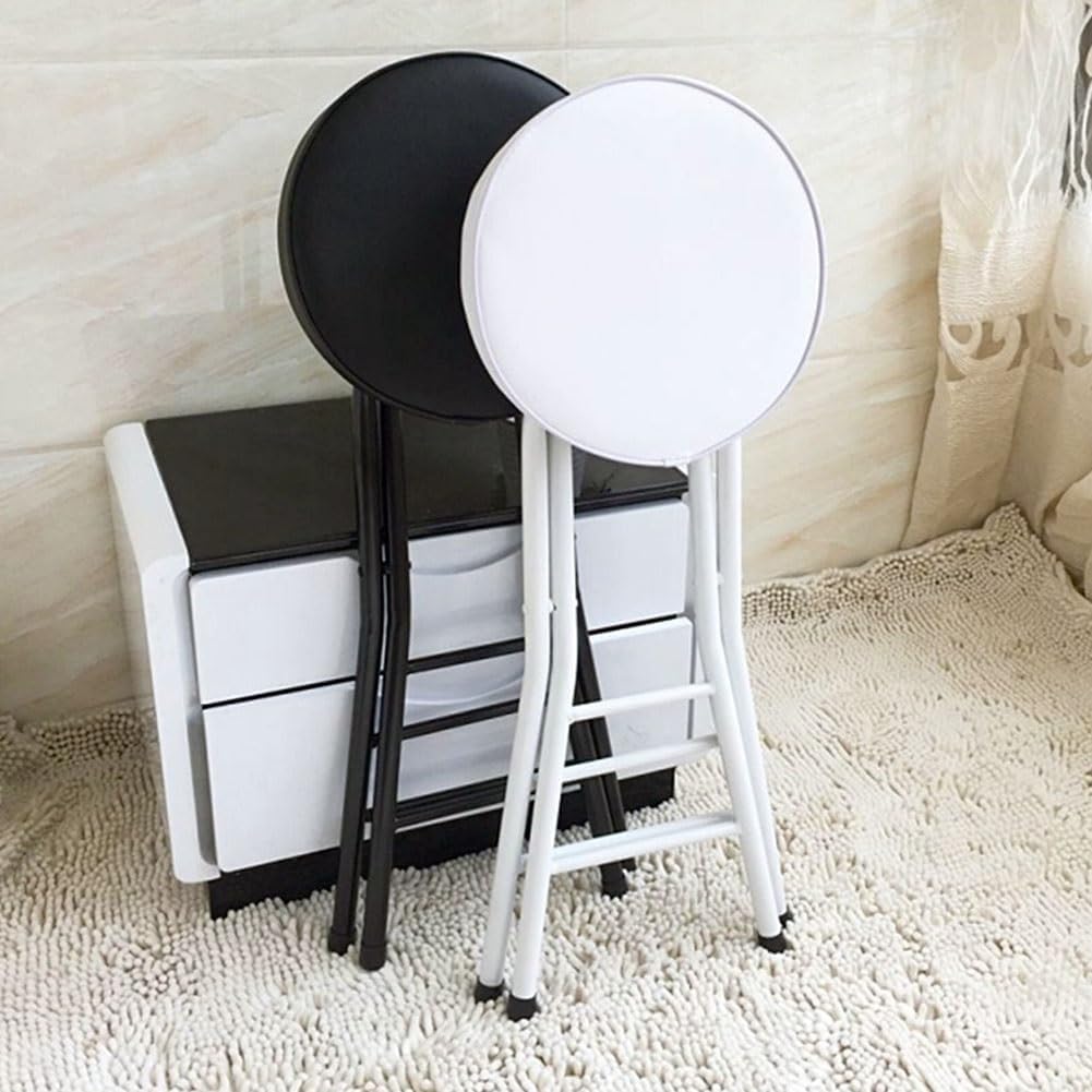 Portable PU Padded Folding Bar Stool, Round Breakfast Bar Stool Without Backrest, Foldable Counter Height Kitchen Chair(Black)
