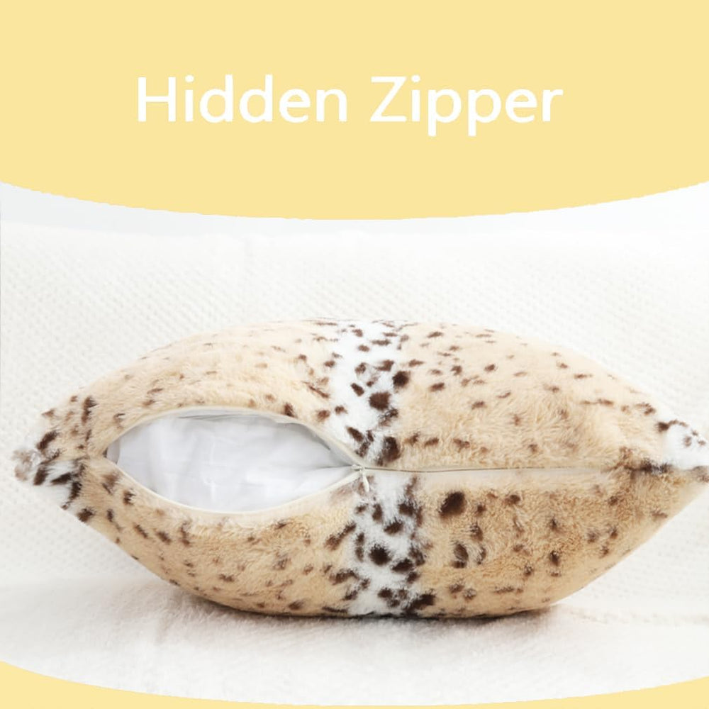 Throw Pillows Covers, Faux Fur Pillow Case Snow Leopard 12x20 Beige