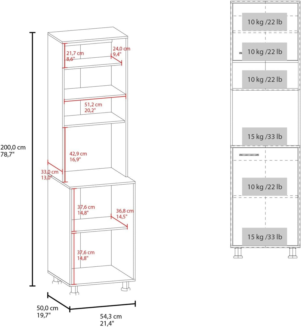 Kitchen Pantry Cabinet with Two Doors, Open Middle Shelf and Upper Storage, W...