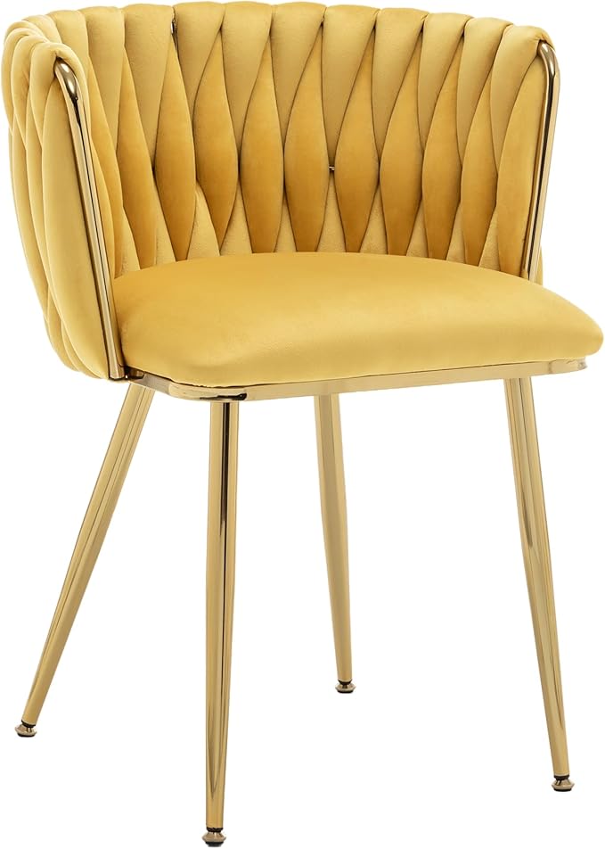 Kiztir Velvet Dining Chairs Set of 4, Modern Dining Chair with Gold Metal Legs, Luxury Tufted Dining Chairs for Living Room, Bedroom, Kitchen (Yellow)