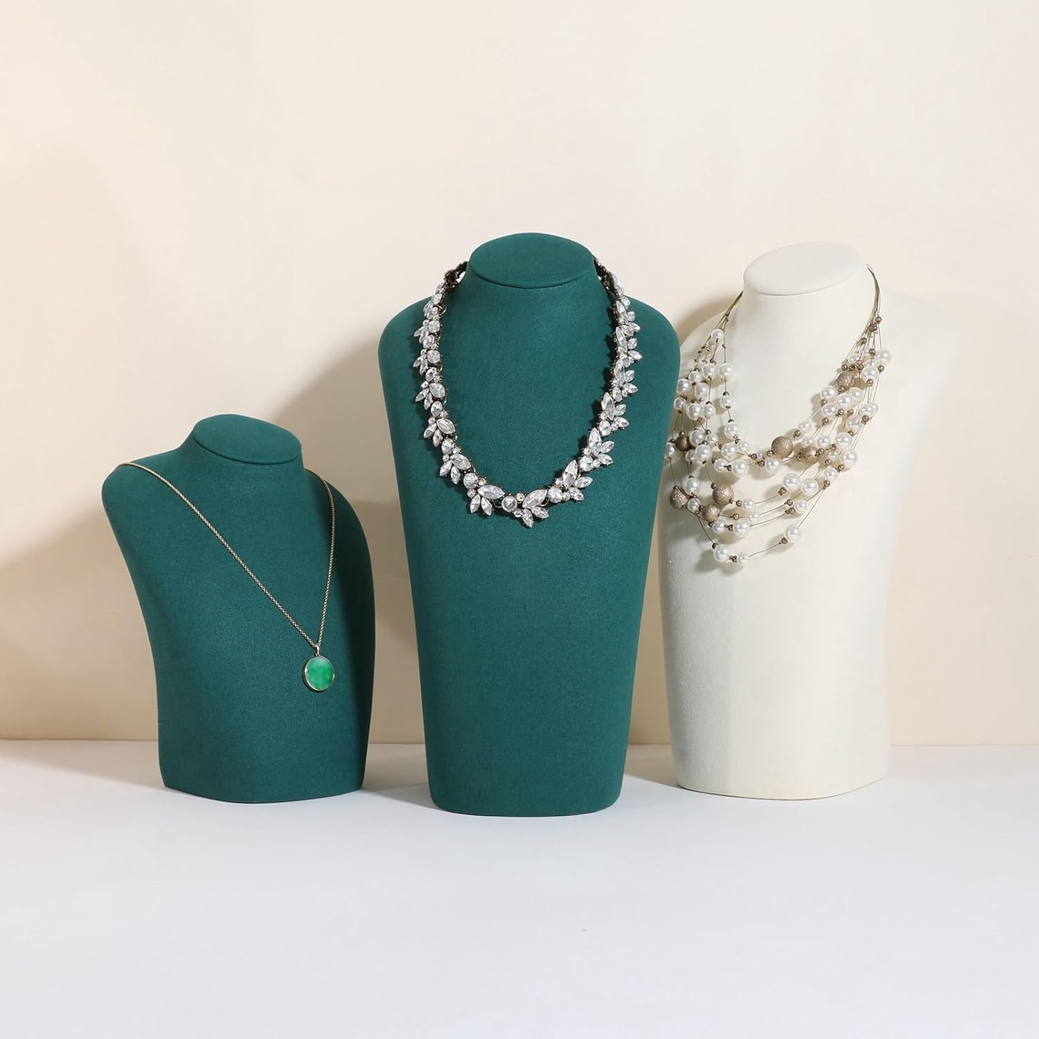GemeShou Green necklace hanger jewelry organizer, Velvet jewelry stand necklace holder, jewelry mannequin bust for necklaces, Jewelry boutique store photography props【Green-Large height 11.8 inch】
